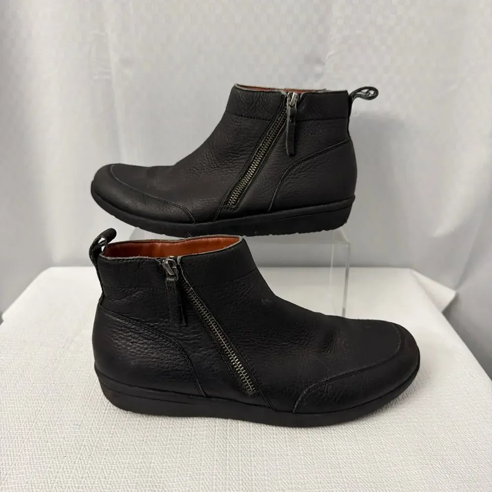 Vionic Lois Ankle Boots Womens Size 9.5 Black Leather Side Zipper